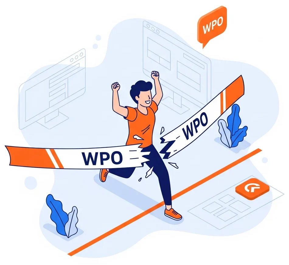 Persona llegando a la meta simbolizando una navegación web fluida y rápida gracias a la optimización WPO
