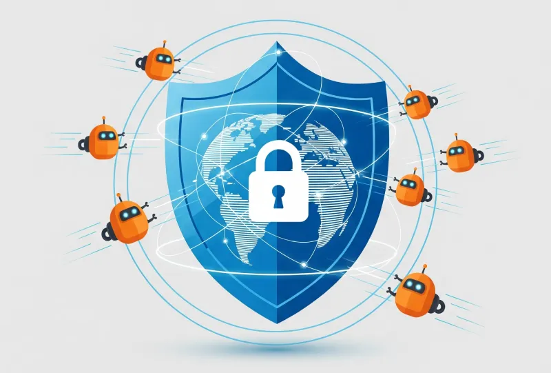 Escudo digital protegiendo el contenido de una web del rastreo de robots de inteligencia artificial.