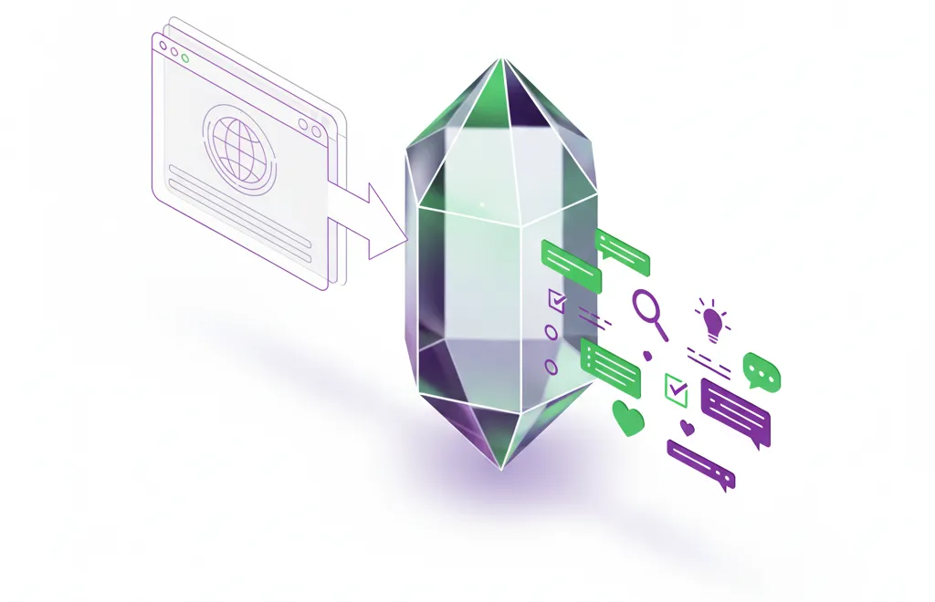 Ilustración conceptual del proceso de resumen de contenidos web mediante inteligencia artificial